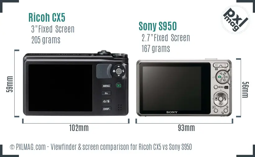 Ricoh CX5 vs Sony S950 Screen and Viewfinder comparison