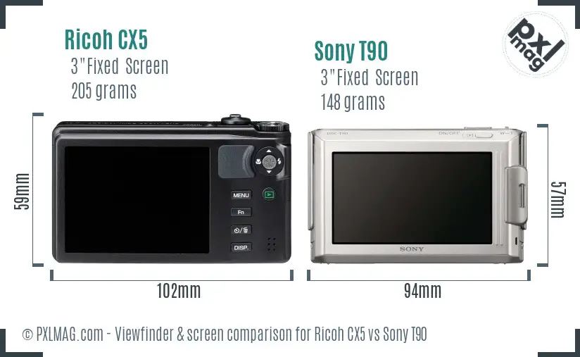 Ricoh CX5 vs Sony T90 Screen and Viewfinder comparison