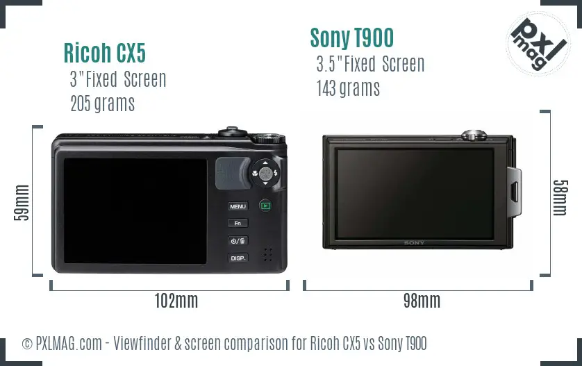 Ricoh CX5 vs Sony T900 Screen and Viewfinder comparison