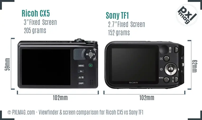 Ricoh CX5 vs Sony TF1 Screen and Viewfinder comparison