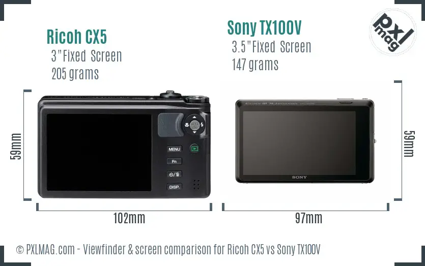 Ricoh CX5 vs Sony TX100V Screen and Viewfinder comparison