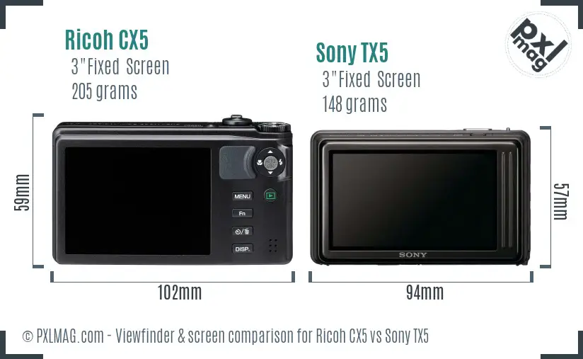 Ricoh CX5 vs Sony TX5 Screen and Viewfinder comparison