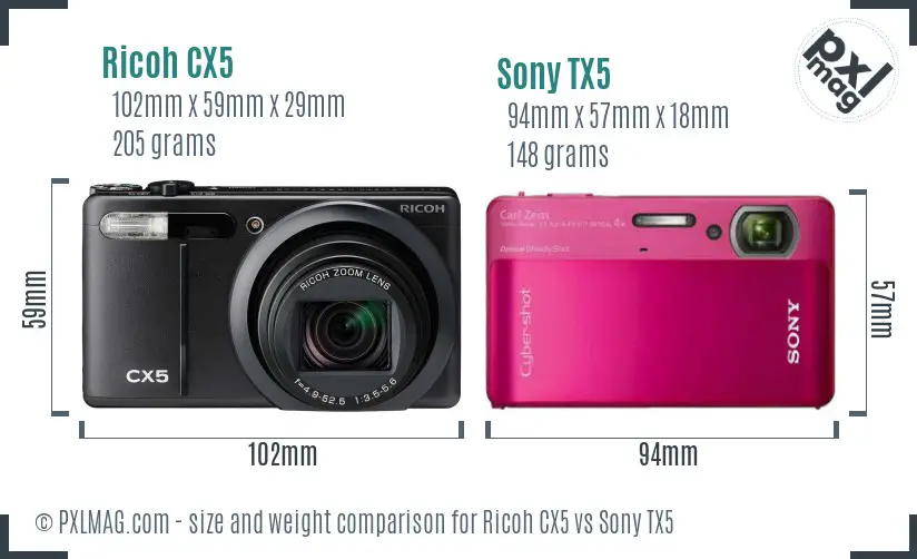 Ricoh CX5 vs Sony TX5 size comparison