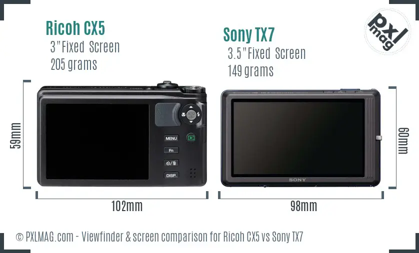 Ricoh CX5 vs Sony TX7 Screen and Viewfinder comparison