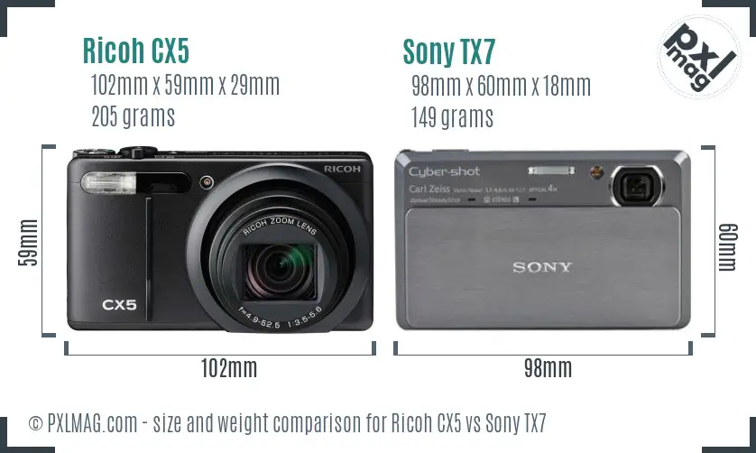 Ricoh CX5 vs Sony TX7 size comparison