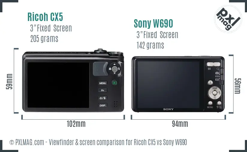 Ricoh CX5 vs Sony W690 Screen and Viewfinder comparison