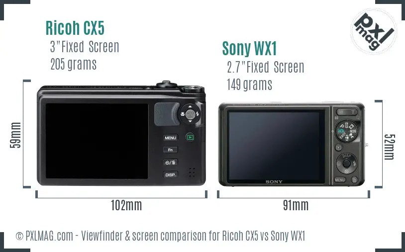 Ricoh CX5 vs Sony WX1 Screen and Viewfinder comparison