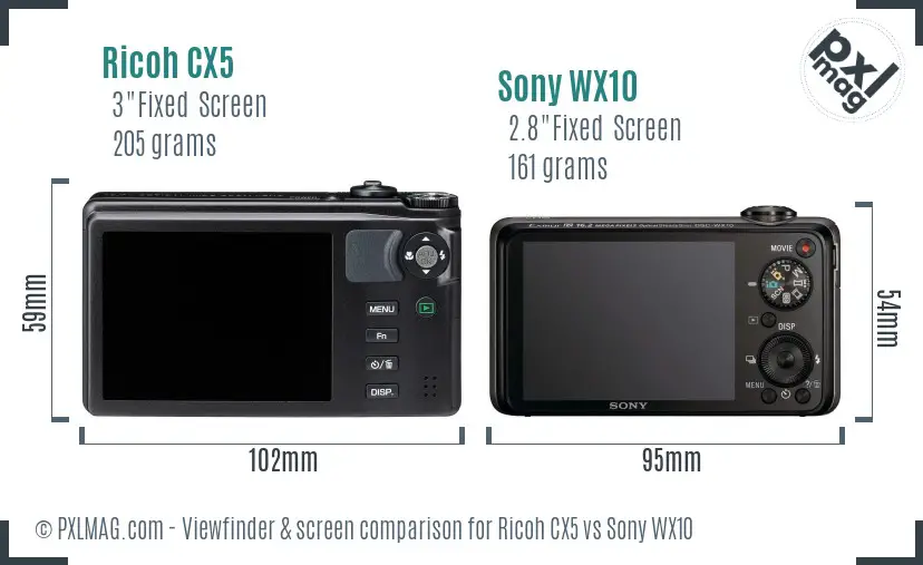 Ricoh CX5 vs Sony WX10 Screen and Viewfinder comparison