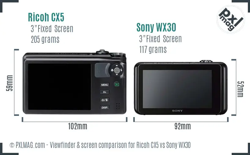 Ricoh CX5 vs Sony WX30 Screen and Viewfinder comparison