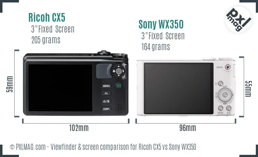 Ricoh CX5 vs Sony WX350 Screen and Viewfinder comparison