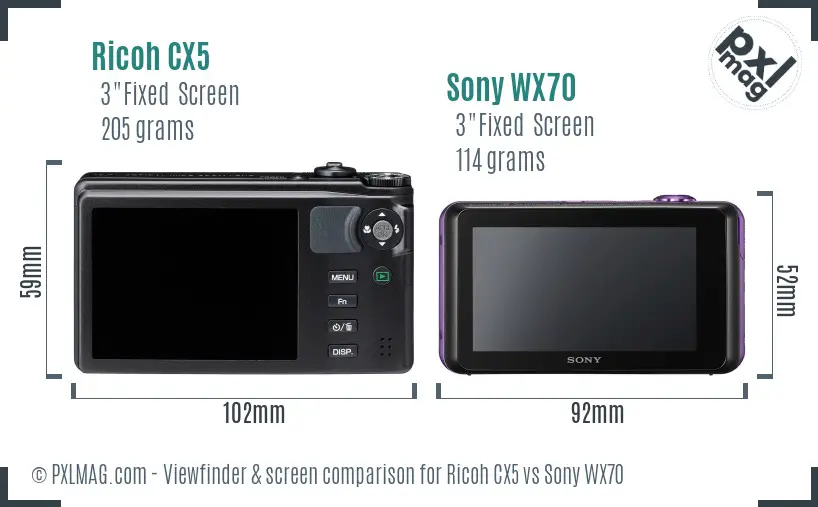 Ricoh CX5 vs Sony WX70 Screen and Viewfinder comparison