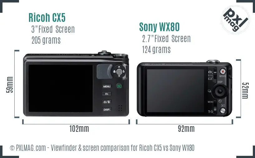 Ricoh CX5 vs Sony WX80 Screen and Viewfinder comparison