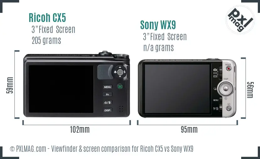 Ricoh CX5 vs Sony WX9 Screen and Viewfinder comparison