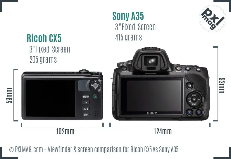 Ricoh CX5 vs Sony A35 Screen and Viewfinder comparison