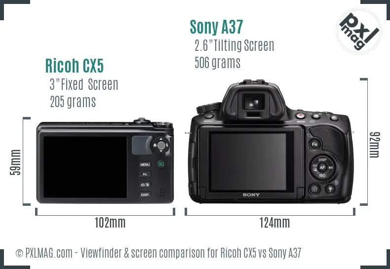 Ricoh CX5 vs Sony A37 Screen and Viewfinder comparison