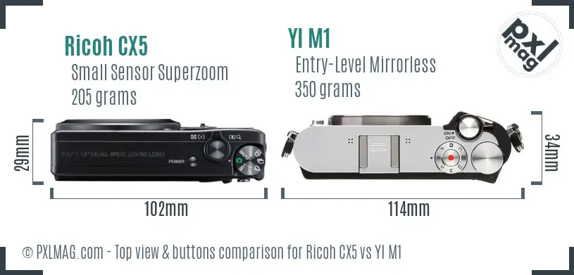 Ricoh CX5 vs YI M1 top view buttons comparison