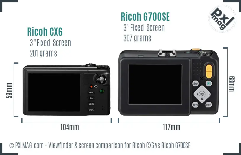 Ricoh CX6 vs Ricoh G700SE Screen and Viewfinder comparison