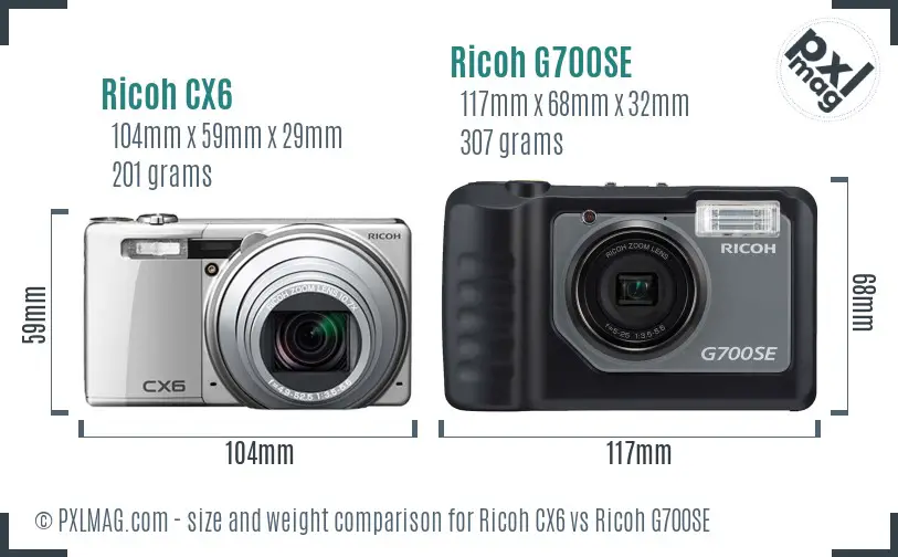 Ricoh CX6 vs Ricoh G700SE size comparison