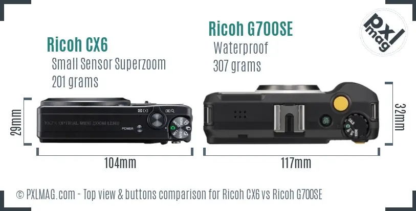 Ricoh CX6 vs Ricoh G700SE top view buttons comparison