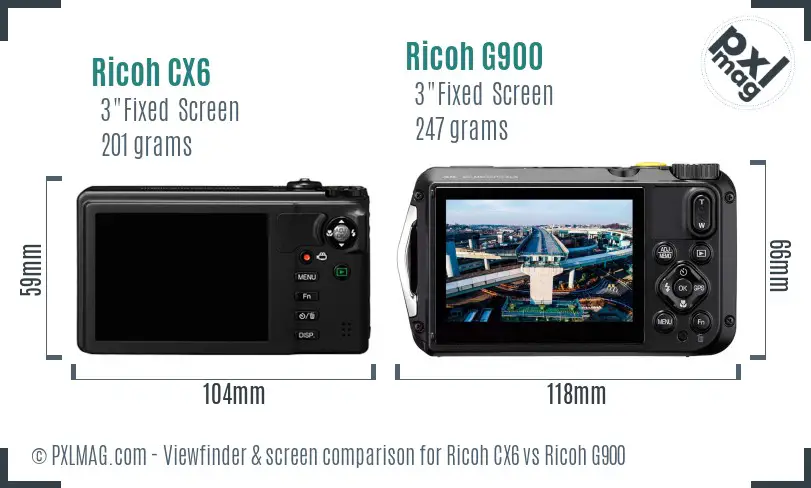 Ricoh CX6 vs Ricoh G900 Screen and Viewfinder comparison