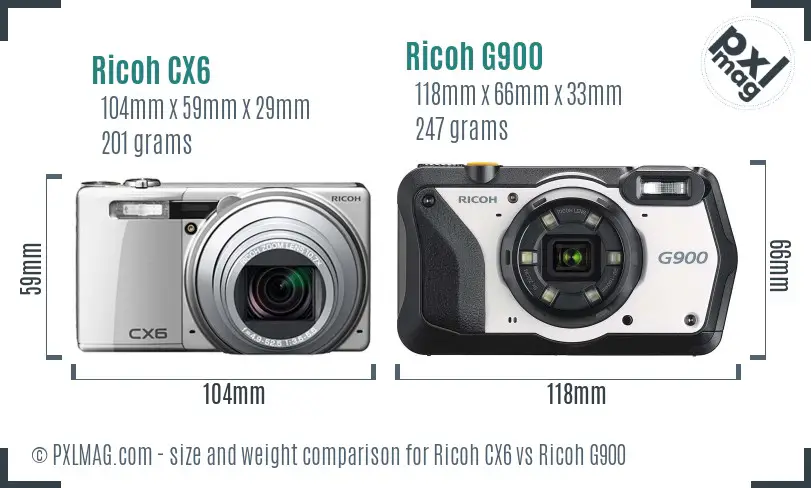 Ricoh CX6 vs Ricoh G900 size comparison