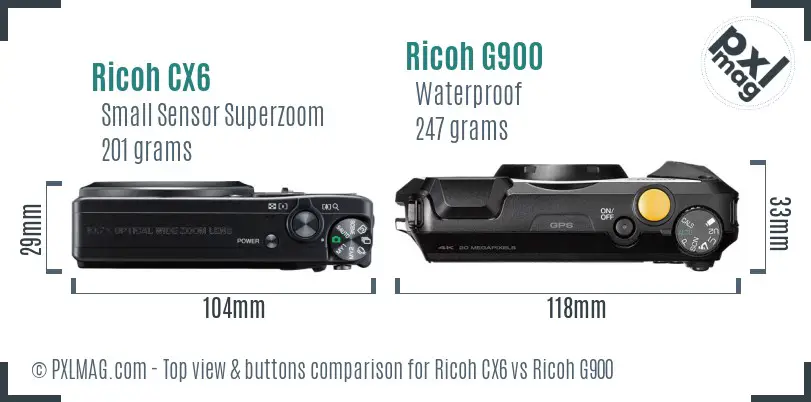 Ricoh CX6 vs Ricoh G900 top view buttons comparison