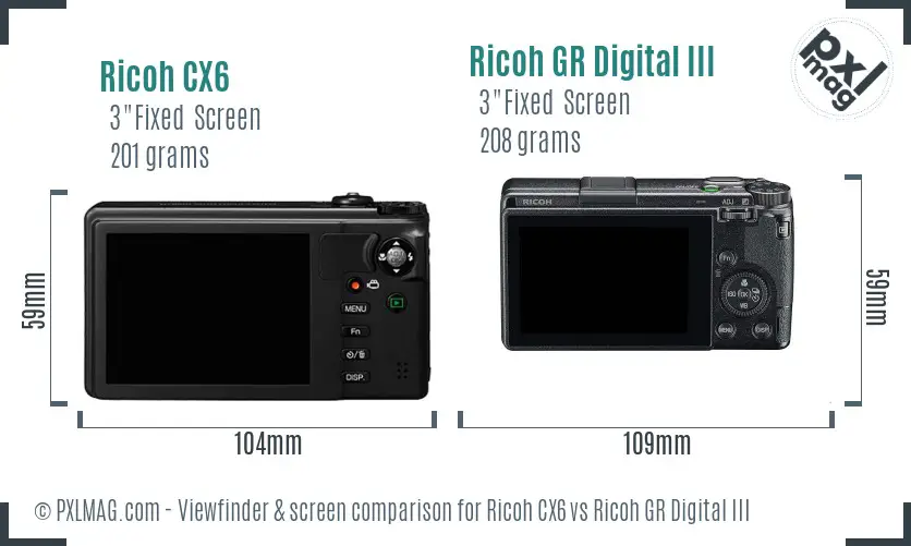 Ricoh CX6 vs Ricoh GR Digital III Screen and Viewfinder comparison