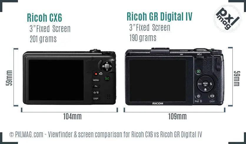 Ricoh CX6 vs Ricoh GR Digital IV Screen and Viewfinder comparison