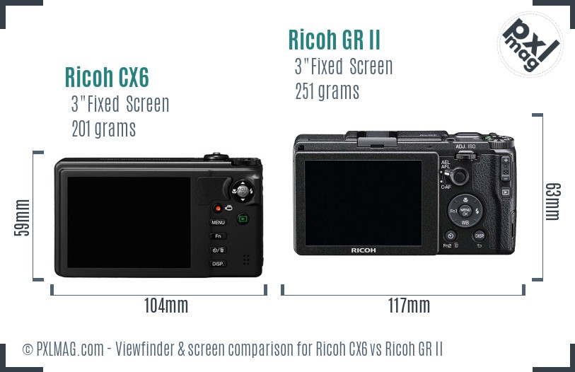 Ricoh CX6 vs Ricoh GR II Screen and Viewfinder comparison
