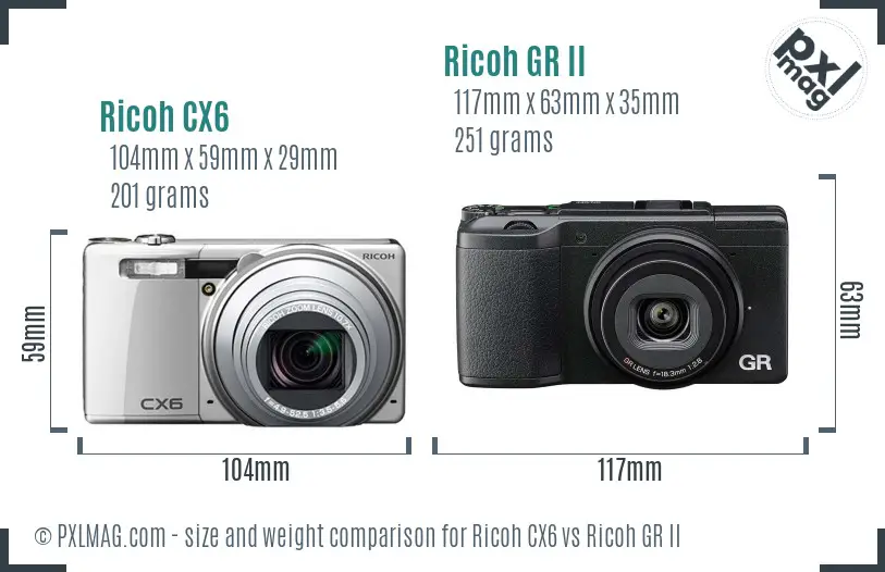 Ricoh CX6 vs Ricoh GR II size comparison