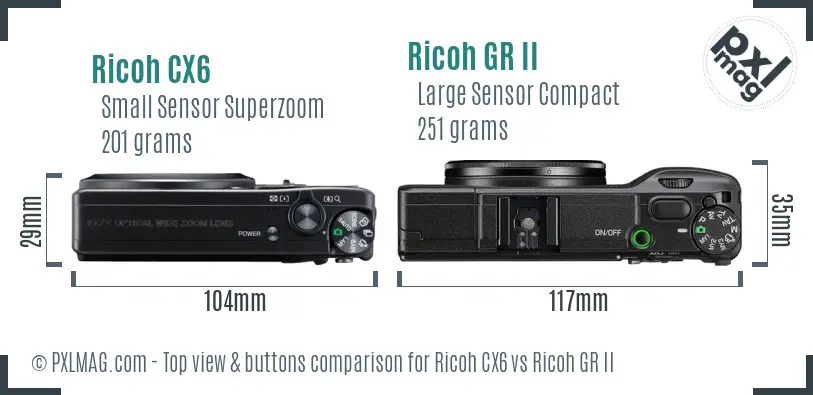 Ricoh CX6 vs Ricoh GR II top view buttons comparison