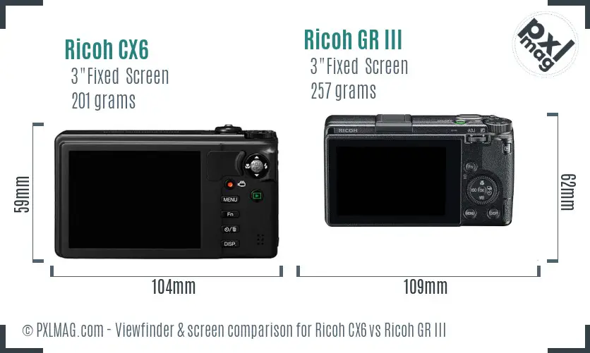 Ricoh CX6 vs Ricoh GR III Screen and Viewfinder comparison