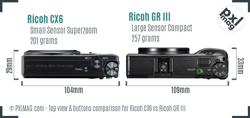 Ricoh CX6 vs Ricoh GR III top view buttons comparison