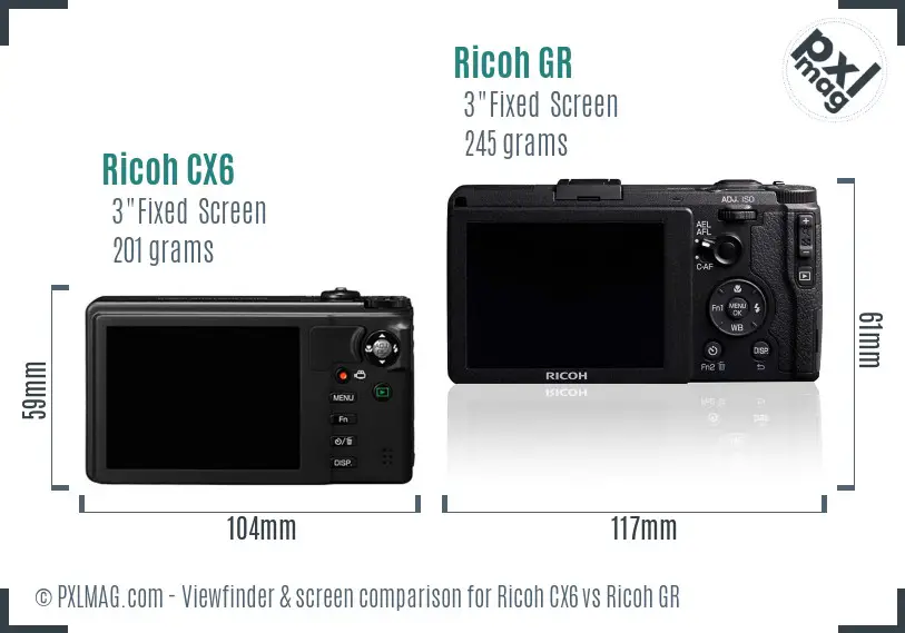Ricoh CX6 vs Ricoh GR Screen and Viewfinder comparison