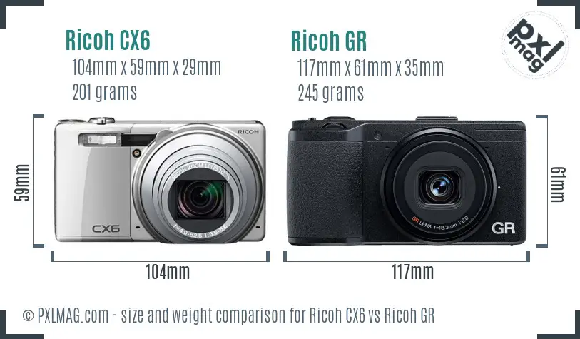 Ricoh CX6 vs Ricoh GR size comparison