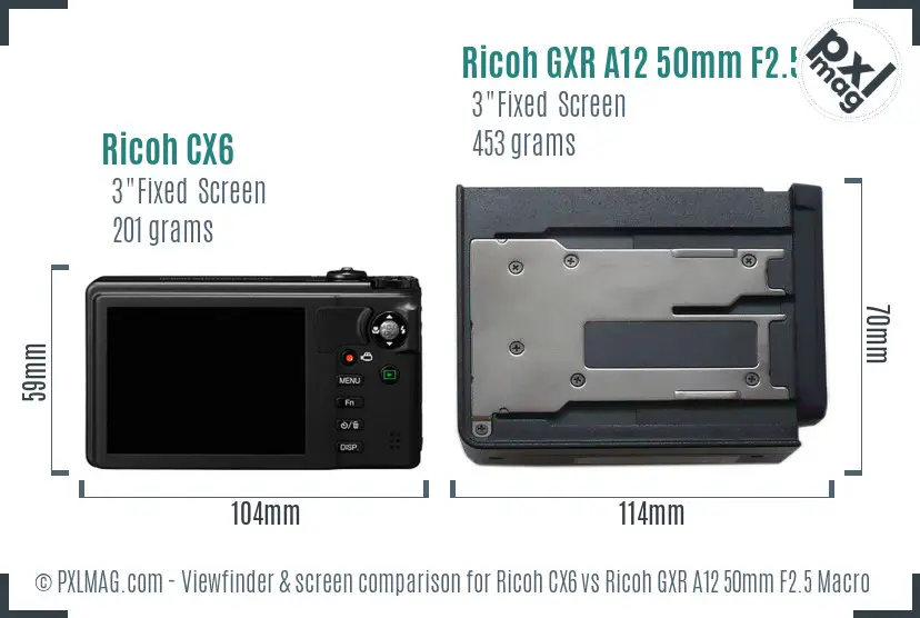 Ricoh CX6 vs Ricoh GXR A12 50mm F2.5 Macro Screen and Viewfinder comparison