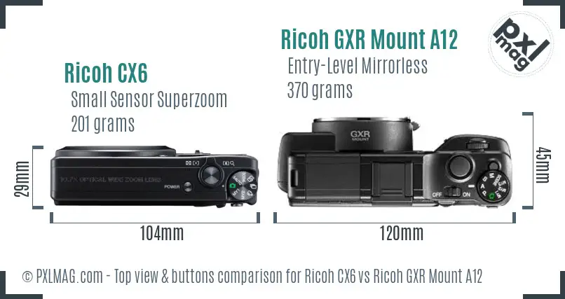 Ricoh CX6 vs Ricoh GXR Mount A12 top view buttons comparison