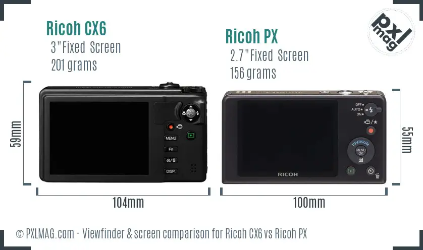 Ricoh CX6 vs Ricoh PX Screen and Viewfinder comparison