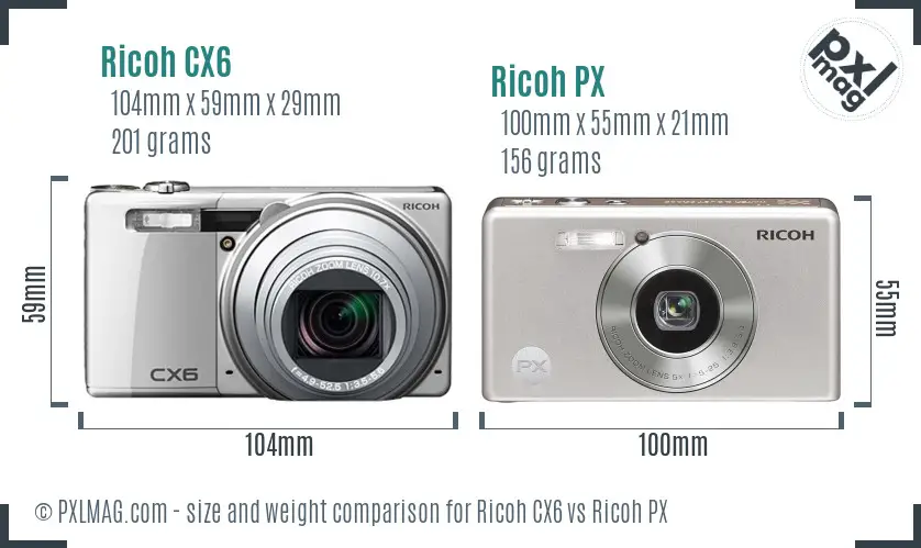Ricoh CX6 vs Ricoh PX size comparison