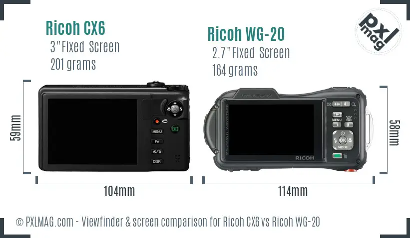 Ricoh CX6 vs Ricoh WG-20 Screen and Viewfinder comparison