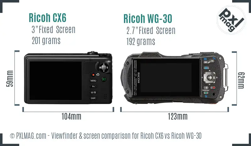 Ricoh CX6 vs Ricoh WG-30 Screen and Viewfinder comparison