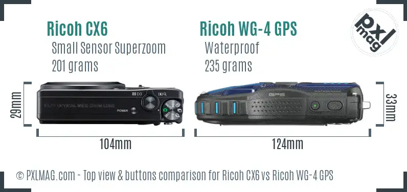 Ricoh CX6 vs Ricoh WG-4 GPS top view buttons comparison