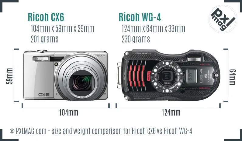 Ricoh CX6 vs Ricoh WG-4 size comparison