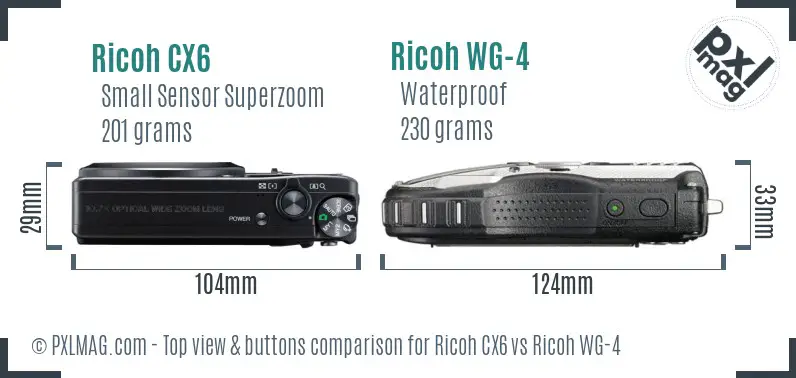 Ricoh CX6 vs Ricoh WG-4 top view buttons comparison