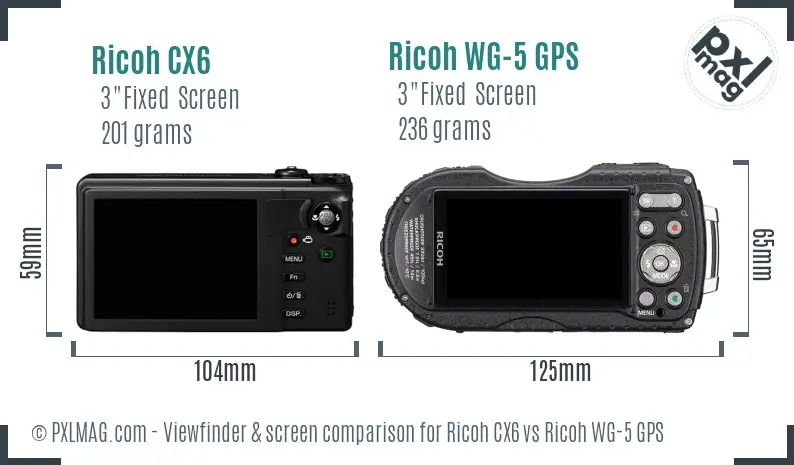 Ricoh CX6 vs Ricoh WG-5 GPS Screen and Viewfinder comparison