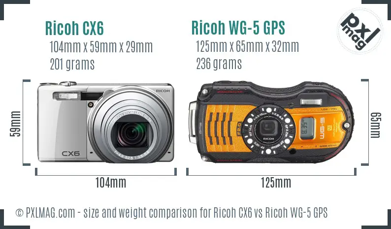 Ricoh CX6 vs Ricoh WG-5 GPS size comparison