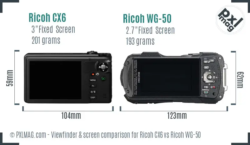 Ricoh CX6 vs Ricoh WG-50 Screen and Viewfinder comparison