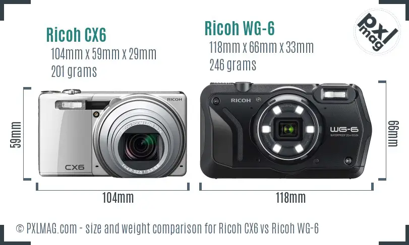 Ricoh CX6 vs Ricoh WG-6 size comparison