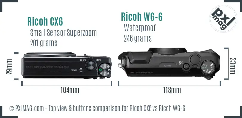 Ricoh CX6 vs Ricoh WG-6 top view buttons comparison
