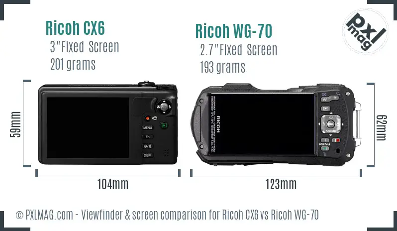 Ricoh CX6 vs Ricoh WG-70 Screen and Viewfinder comparison